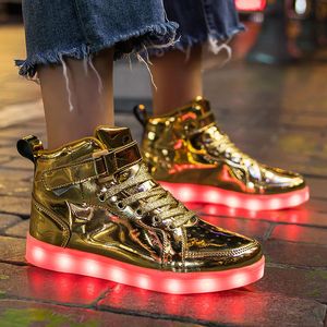 Sneakers Brand Kids High-tops Lights Up Shoes USB Charger Basket LED Children Shoes Trendy Kids Luminous Sneakers Sports Tennis Shoes 230410