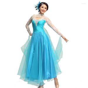 Stage Wear Ballroom Dance Dress Female Long Sleeve Skirt Pearl Diamond Princess Standard Dancing Uniform Waltz Tango B-6201