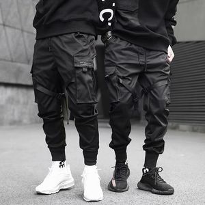 Calça masculina fitas harém joggers homens cargo streetwear 2023 Hip Hop Bolsões casuais rastrear harajuku calças de moda 230410