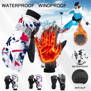 Ski Gloves Adult Outdoor Graffiti Winter Kids Cold proof Plus Velvet Mittens Men Women Waterproof Anti slip Warm Cycling 231109