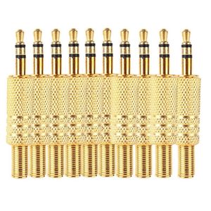 Freeshipping 10Pcs/Set Gold Plated Metal 35mm 1/8" Stereo Male to male Audio Jack Plug Adapter Connector Wholesale For Earphone J Lqtk