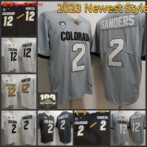 Maglia da calcio da uomo giovanile 12 Travis Hunter Colorado Buffaloes cucita 2023 Nuovo stile # 2 Shedeur Sanders Colorado 100esimo anniversario Patch maglie S-3XL bello