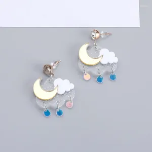 Dangle Earrings Fashion Cute Korean Style Cloud Colorful Raindrop Acrylic For Women Transparent Shiny Crystal Female