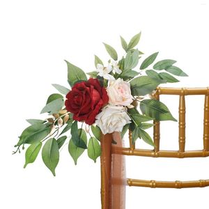 Dekorativa blommor Artificial Willow Leaf Rose Flower Chair Back Decoration Silke For Wedding Decor Church Bankettbord