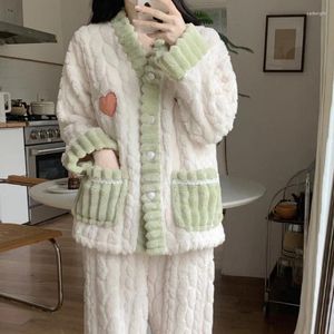 Kadın pijama kadınları kışlık sıcak pijama setleri mercan polar kalın pazen homewear kawaii giyim uzun kollu gece kıyısı