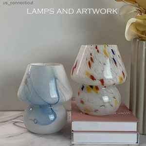 Night Lights Lamps Bedside Table Bedroom Glass Mushroom Lamp Led Room Decoration Aesthetic Night Vintage Decor Indoor Lighting Lights R231110