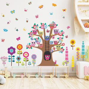 Wandaufkleber Cartoon Baum niedliche Eule Blume Schmetterling Wandtattoo abnehmbarer Aufkleber dekoratives Kunstwandbild Kindergarten Kinder Baby Schlafzimmer Poster Wandbild 230410