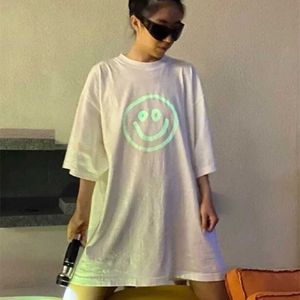 2023 New designer womens t shirt high-end Shirt High Version Correct Family Classic Glow Smiling Face Fluorescent Sleeve T-shirt Top Street
