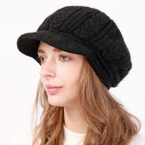 Designer Women Winter Hat Knitted Beret Plush Velvet Brimmed Cable Rabbit Beanies Ladies Head Ear Warm Acrylic Gorro Nice Snow Cap Headband Hair Accessories