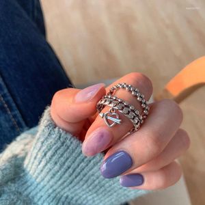 Cluster Rings Adjustable Opening Heart Pendant For Women Men Teen Girls Hip Hop Punk Korean Fashion Geometric Jewelry Gifts BOYULIGE