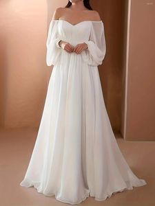 Casual Dresses Zoctuo Off The Shoulder Loose Wedding Dress White Slash Neck Pleated Long Formal Women Elegant Evening Party Club Robe