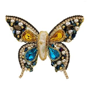 Brooches Gorgeous Crystal And Seed Beads Multi Color Butterfly Brooch Pin With Gold Chain Accent