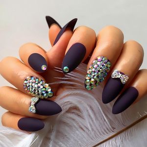 False Nails 24 stycken Fashion Fake Tip Matte Grape Purple Diy Nail Art Tips 3D Custom Design för att skapa Flaking Press på