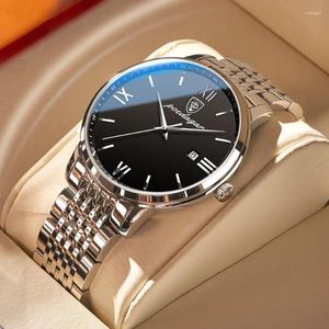 Armbanduhren POEDAGAR Mode Lässig Männer Uhr Top Edelstahl Uhr Automatische Datum Sport Wasserdichte Quarzuhren Männlich