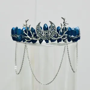 Fermagli per capelli Corona di quarzo blu Accessori per cerchietti in cristallo grezzo Strega Elfica Festival Wicca Tiara Gioielli gotici Regali