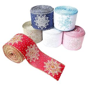 Other Event Party Supplies 63cmx10yards Christmas Fine Linen Snowflake Printed Ribbon Decoration Accessories Red Blue Bow DIY 231109