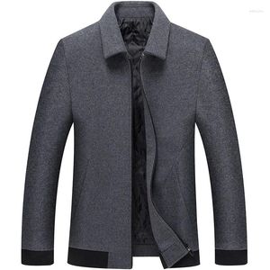 Herrjackor höst och vinter tweed män jacka medelålders ullblandning kappa fast färg lapel casual affärsmenskläder