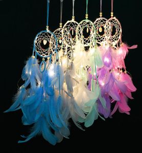 Acchiappasogni con perline di piume Luce a LED Appeso Decor Dreamcatcher Net Car Appeso Ornamento Home Wedding Decor Ciondolo2521179