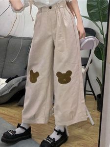 Calça feminina s Houzhou japonês kawaii harajuku perna larga calça calçada urso fofo ultage girl mole menina preppy estilo fino calça de outono moda 230410