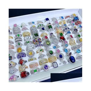 Ringos de cluster Luxo leve e lindo anel de zircônio de cores de cristal com S925 Sier Gemstone Drop Drop Jewelry Dhgarden Dhdab