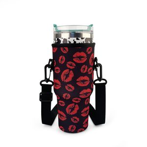 Red Lips Neoprene Water Bottle Holder Valentine Lipd Insulated Cooler Cup Bag Sleeves Neoprene Bottle Pouches DOM2311