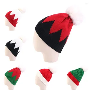 Береты, детские зимние теплые рождественские вязаные шапки, большие помпоны, шариковые шапки, красная шерстяная шапка Санта-Клауса для девочек, детская шапочка