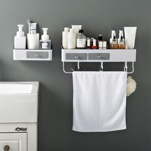 Hooks & Rails Bathroom Storage Organizer Punch Free Plastic Shower Rack Wall Mounted Shampoo Cosmetic Holder With Drawers Hanger LargeHooks