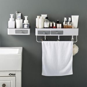 Hooks Rails Badezimmerlager Organisator Punch kostenlos Plastik Duschregal Wandmontage Shampoo Kosmetikhalter mit Schubladen Kleiderbügel Largehooks