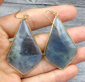 Dangle Earrings YA2501 5PAIRES NATURAL LABRADORITE STONE HOOK 53X31X4MM