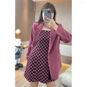 Vestidos de trabalho feminino outono plus size vintage blazer femme deslizamento vestido conjunto hepburn-estilo solto jaqueta verificação impressão saia conjuntos de duas peças