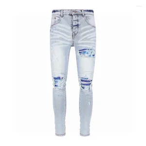 Jeans masculinos comprar homens magro designer marca de moda cintura alta elástico angustiado emagrecimento calças jeans destruído calças rasgadas