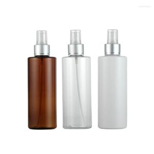 Storage Bottles 250ML X 25 Fine Mist Cosmetic Empty Flat Shoulder Spray 250CC PET Perfumes Container With Matte Silver Collar Pump