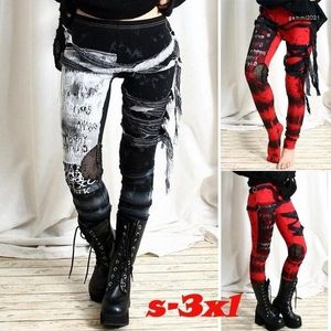 Pantaloni da donna Plus Size Cool Leggings Street Style Pantaloni Ultra raccolti Gothic Rocker Distressed Punk Tie Dye