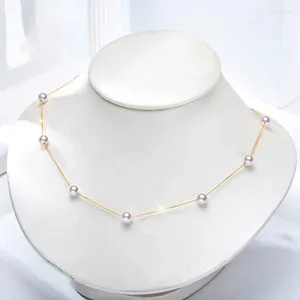 Chains Genuine Luxury Fashion 18K Real Gold Natural Delicate Freshwater Pearl Necklace Star Au750 Collar Chain