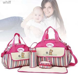 Diaper Bags 5pcs/set New Fashion Mummy Bag Baby Diaper Bags Cartoon Bear Maternity Nappy Bag Mommy Baby Care Carriage Stroller Bag OrganizerL231110