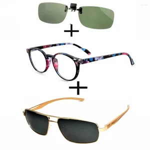 Sunglasses 3Pcs!!! Round Luxury Retro Trend Reading Glasses Men Women Polarized Pilot Driving Fishing Clip