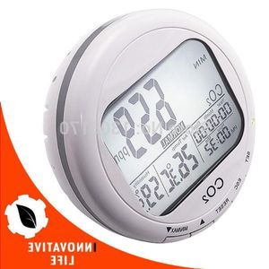 Freeshipping 3-in-1 Round Desktop Indoor Air Quality Temperature Humidity RH Carbon Dioxide Digital CO2 0~2000ppm Monitor Meter Clock Pvndg