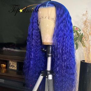 Brazilian Blue Colored water Wave Lace Front Wig 13x4 Transparent Lace Frontal Wig Loose curly wig Pre Plucked For Women Closure