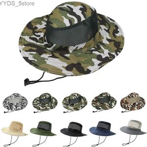 Chapéus de aba larga Chapéus de balde masculino feminino respirável chapéu de balde camuflagem aba larga caminhadas boné malha viseira de sol chapéu de pesca ao ar livre bonés de proteção solar YQ231110