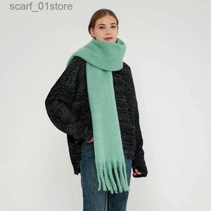 Scarves 2023 Solid Thick Cashmere Scarf for Women Large Wool Blanket Pashmina Winter Warm Shl Wrs Bufanda Female With TasselL231110
