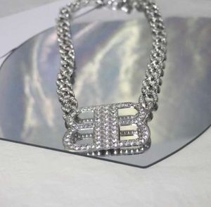 Jewelry Bb Earrings Heavy Industry Advanced Diamond Inlaid Cuban Chain Double Letter Pendant Necklace Fashion Personality Celebrity Wind Collar Chain2262