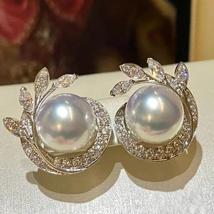 Luxury Stud Earring Pearl Diamond White Gold Filled Smyckengagemang Bröllop örhängen för kvinnor brud födelsedagspresent