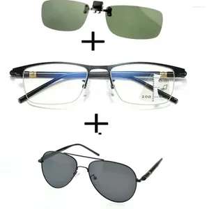 Sunglasses 3Pcs!! Progressive Far And Near Business Reading Glasses Men Women Polarized Pilot Double Bridge Clip