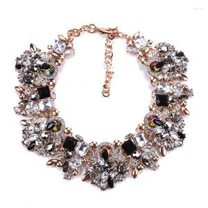 Choker Wedding Party Costume Jewellery Vintage Elegant Goldtone Black Crystal Rhinestone Chunky Statement Necklace For Women