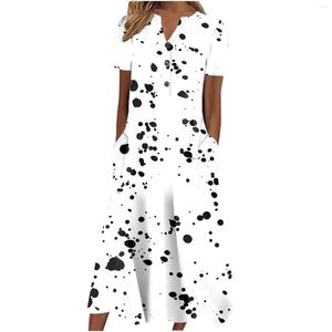 Casual Dresses V Neck Pattern Print For Women 2023 Plus Size Short Sleeve Maxi Dress Elegant Female Vestidos De Fiesta