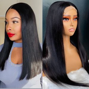 Malaysian Peruvian Indian Brazilian 1b Natural Black T Part Wig 100% Raw Virgin Remy Human Hair Silky Straight 4x1 Lace Closure Wig