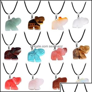 Pendant Necklaces Pendants Jewelry Fashion Natural Stone Chakra Carved Elephant Rose Quartz Reiki Healing Crystal Dh86V Drop Delivery Dhqsd