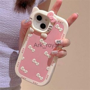 Casos de telefone celular coreano bonito dos desenhos animados kitty silicone capa protetora para iphone 15 14 13 12 pro max 11 adorável gato à prova de choque capa macia j231110