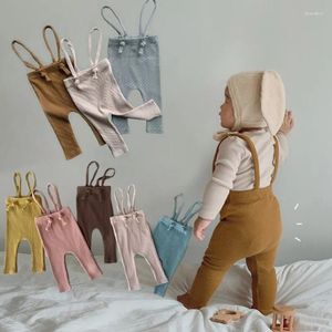 Byxor Spädbarn barn Suspender Pantyhose Spring Autumn Baby Girls pojkar Söta solid Hög midja andas Bandage övergripande leggings