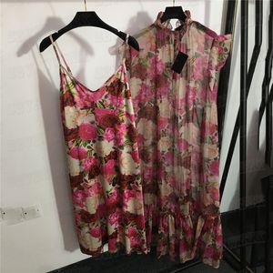 Camisas de malha femininas vestidos com saia à base de saia Flor Vintage Lady Dress Casual Salas longas soltas